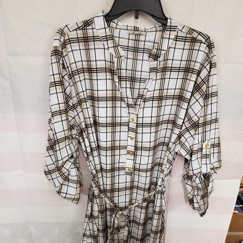 MPH Collection 3X Plaid 3/4 Sleeve Shirt Dress